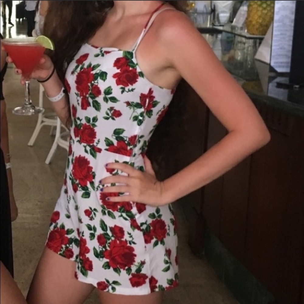 Soft white romper with red roses